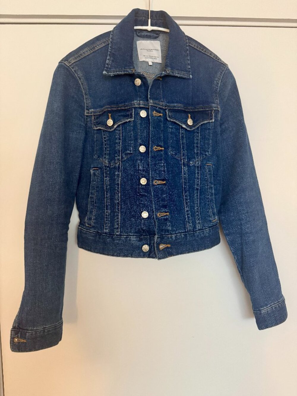 Zara Denim Fitted Classic Blue Jean Cropped Trucker Jacket Size XS